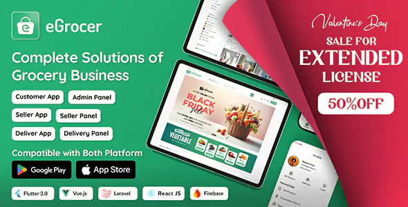 eGrocer - Online Multi Vendor Grocery Store, eCommerce Flutter Full App | Admin Panel | Web Version