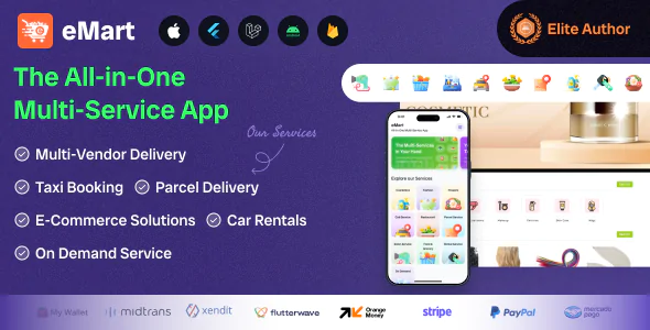 eMart | Multivendor Food, On-demand, eCommerce, Parcel, Taxi Booking, Car Rent App with Admin & Web