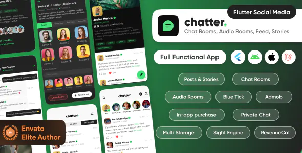 Chatter : Ultimate Social Media with Chat Rooms, Posts, Stories, Audio Room: Flutter/Laravel