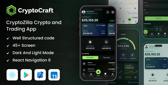 CryptoCraft - React Native CLI Cryptocurrency Mobile App Template